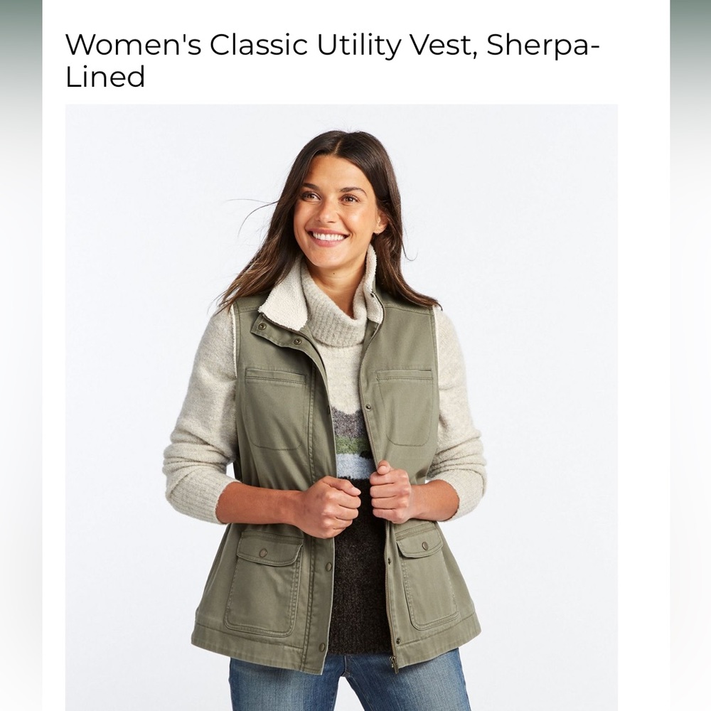 L.L. Bean classic utility vest Sherpa lined, olive green size XS